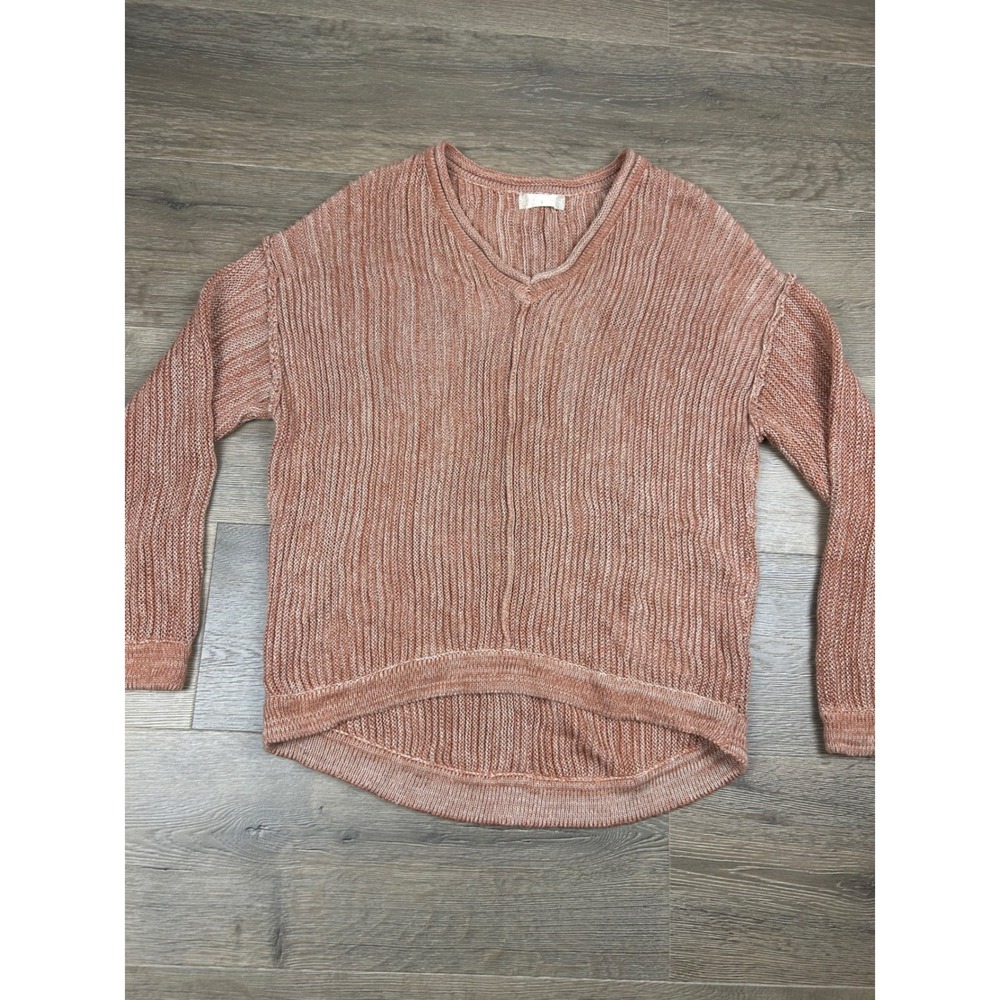 Altar'd State Womens Rust Orange Marled Knit V-Neck Sweater Small Boho High-Low